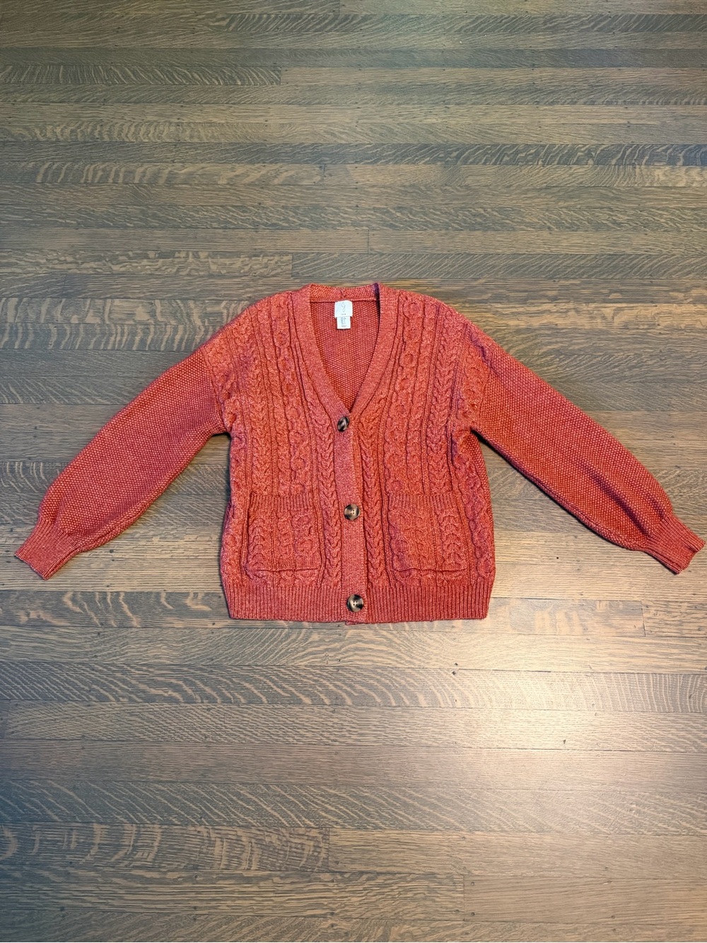 Joie Cable Knit Button Front Cardigan Sweater Sz S V Neck Rust Orange